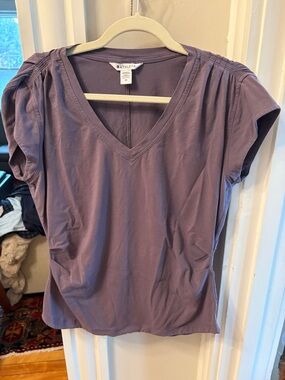 Athleta Lavender Crewneck-Inspired V‑Neck Short Sleeve Top